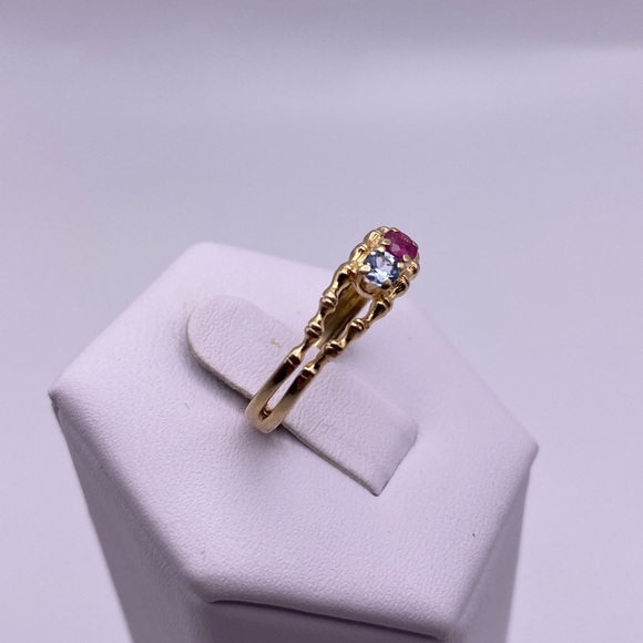 10k yellow gold Ruby and sapphire ring - Picture 3 of 11